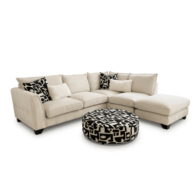 Avalon Neutral Velvet Sofa Range with Monochrome Accents Right Hand Facing Chaise End 