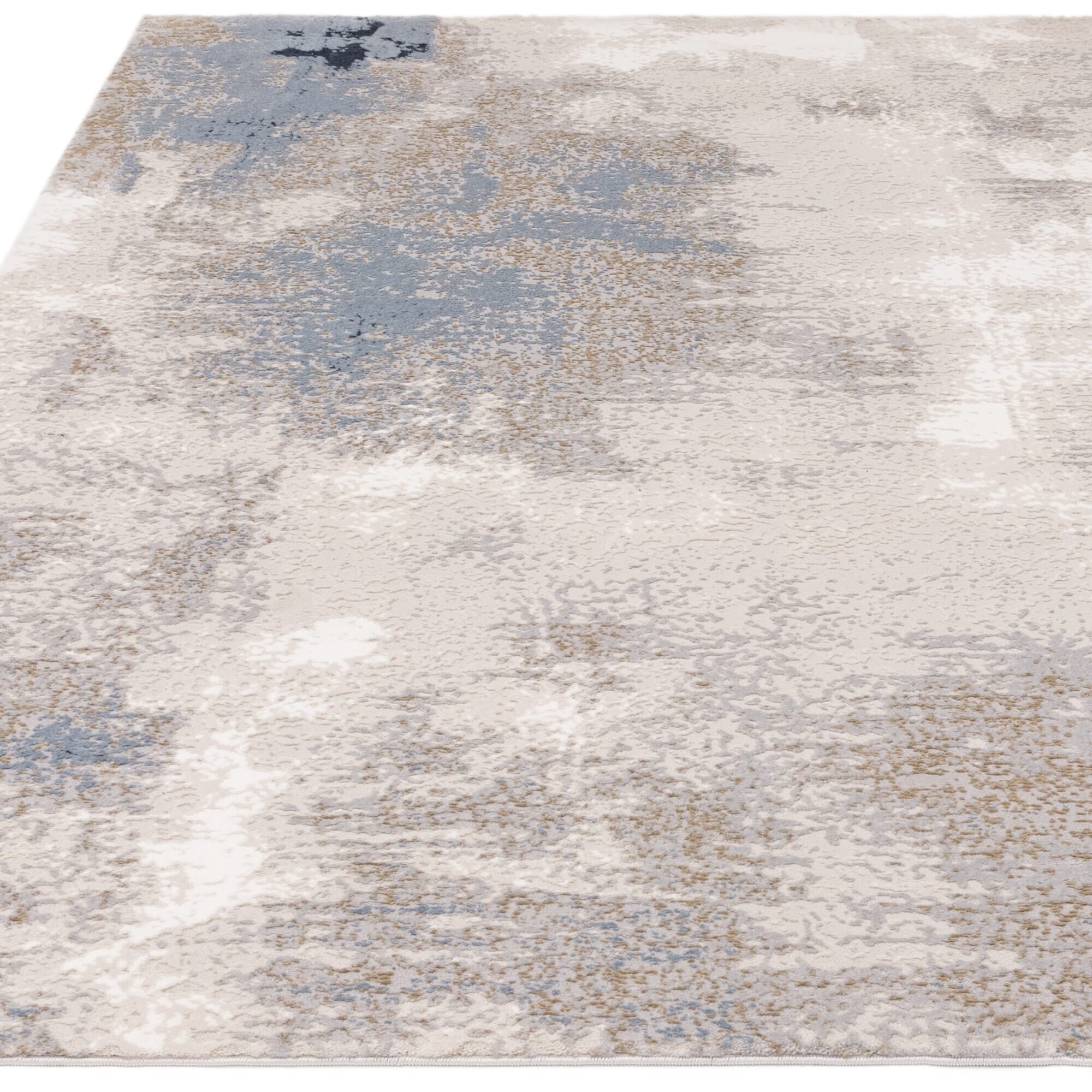 Aveline Metallic Cream, Grey & Blue Abstract Rug 
