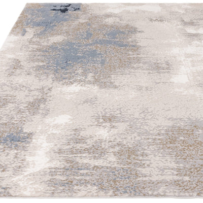 Aveline Metallic Cream, Grey & Blue Abstract Rug 