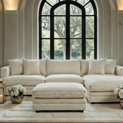 Avienne Cream Chenille Footstool Sofa 