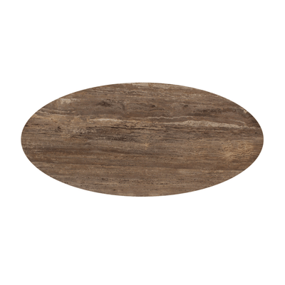 Aya Brown Ribbed Oval Dining Table with Travertine Top Furniture 