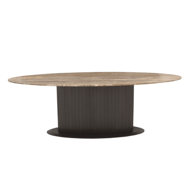 Aya Brown Ribbed Oval Dining Table with Travertine Top Furniture 