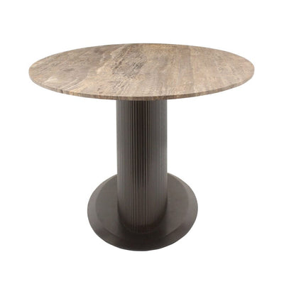 Aya Brown Ribbed Oval Dining Table with Travertine Top Furniture 