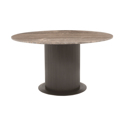 Aya Brown Ribbed Round Dining Table with Travertine Top Furniture 