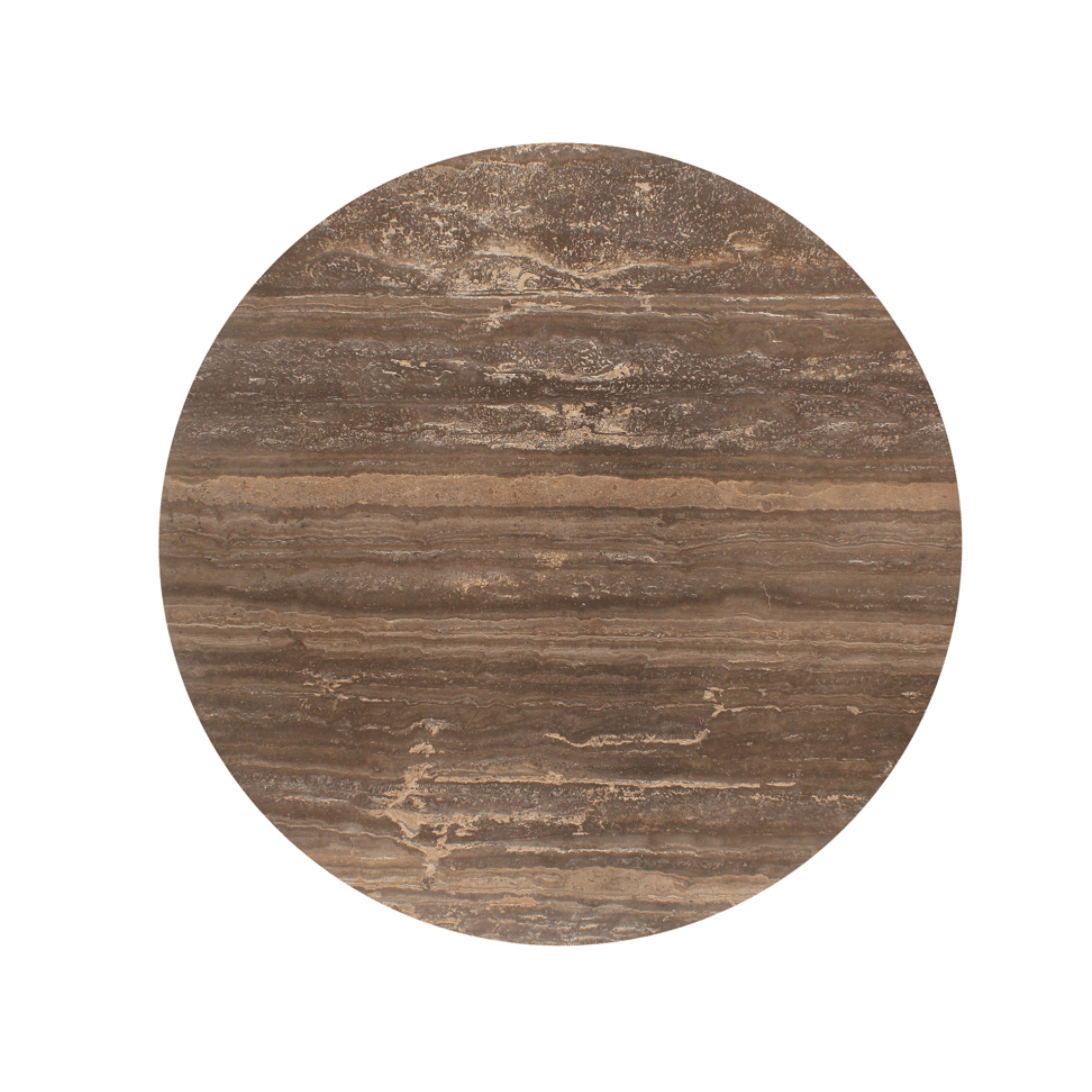 Aya Brown Ribbed Round Dining Table with Travertine Top Furniture 