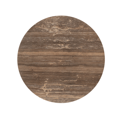 Aya Brown Ribbed Round Dining Table with Travertine Top Furniture 