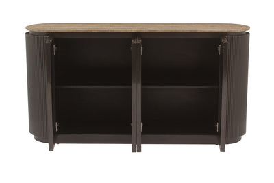 Aya Brown Ribbed Sideboard with Travertine Top Furniture 