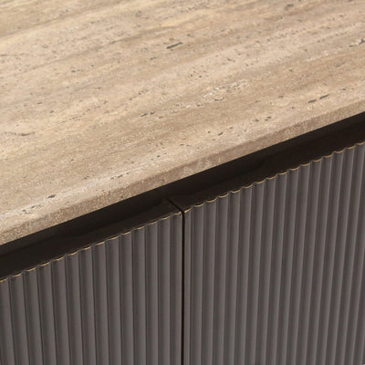 Aya Brown Ribbed Sideboard with Travertine Top Furniture 