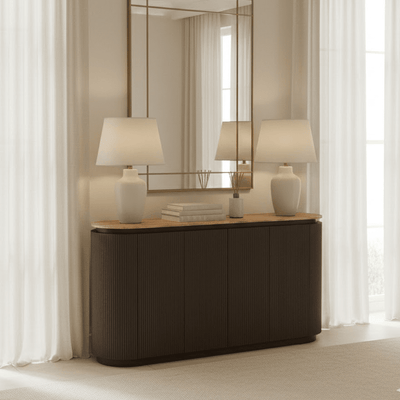 Aya Brown Ribbed Sideboard with Travertine Top Furniture 