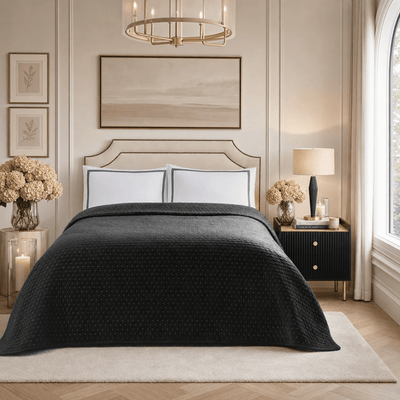 Azalea Black Velvet Embroidered Bedspread Textiles 