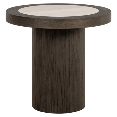 Balerno Deep Brown Wooden Side Table with Travertine Top Furniture 