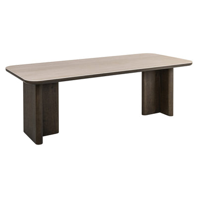Balerno Large Deep Brown Wooden Dining Table with Travertine Top Furniture 