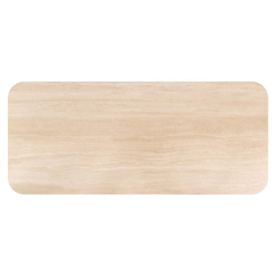 Balerno Large Deep Brown Wooden Dining Table with Travertine Top Furniture 