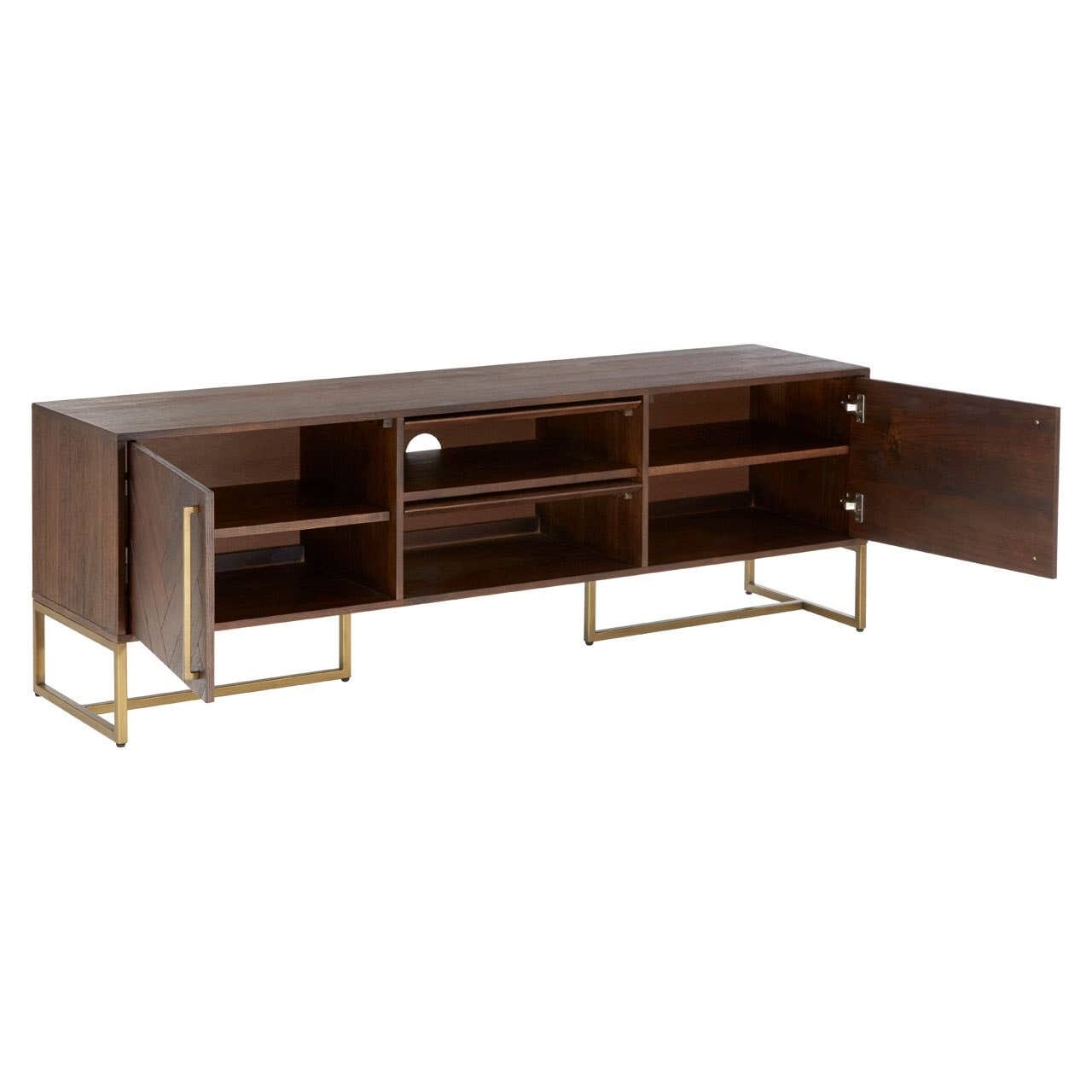 Bancha Dark Wood Media Unit with Herringbone Detail Furniture 