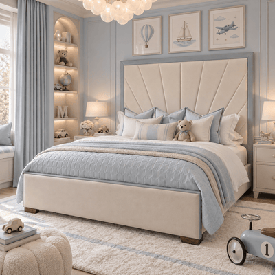 Barcelona Cream & Blue Sunburst Bed Beds and Headboards 
