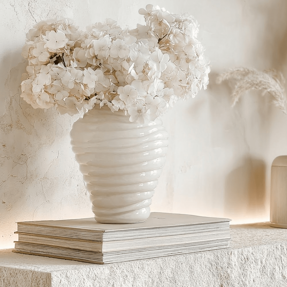 Bareta Cream Ribbed Glass Vase Accessories 