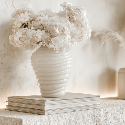 Bareta Cream Ribbed Glass Vase Accessories 