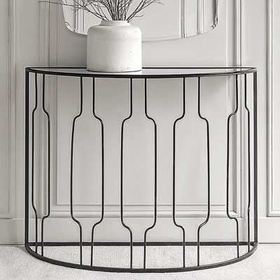 Barrafina Black Metal Half Moon Console Table with Mirrored Top Furniture 