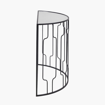 Barrafina Black Metal Half Moon Console Table with Mirrored Top Furniture 
