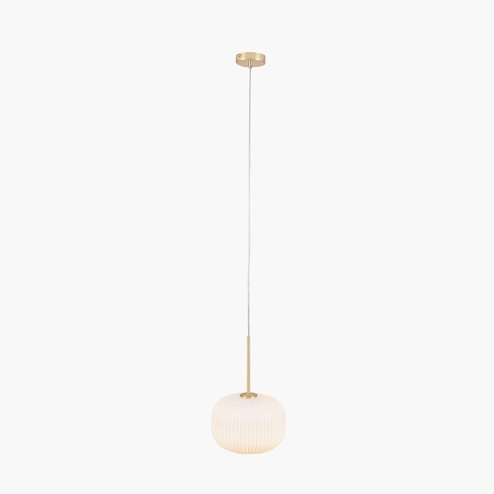 Bellamy White Glass & Gold Ribbed Glass Circular Pendant Ceiling Light Lighting 