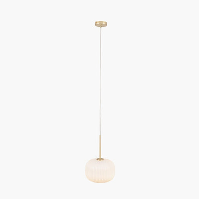 Bellamy White Glass & Gold Ribbed Glass Circular Pendant Ceiling Light Lighting 