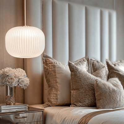 Bellamy White Glass & Gold Ribbed Glass Circular Pendant Ceiling Light Lighting 