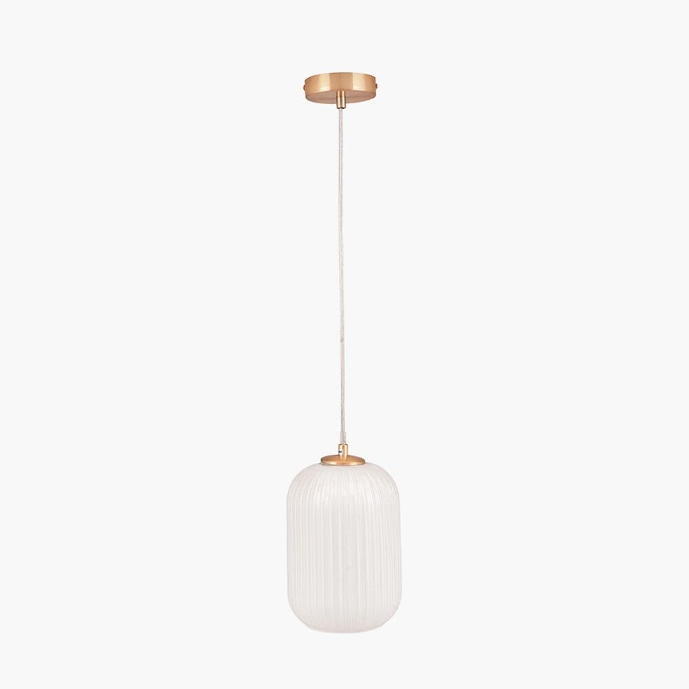 Bellamy White Glass & Gold Ribbed Glass Pendant Ceiling Light Lighting 