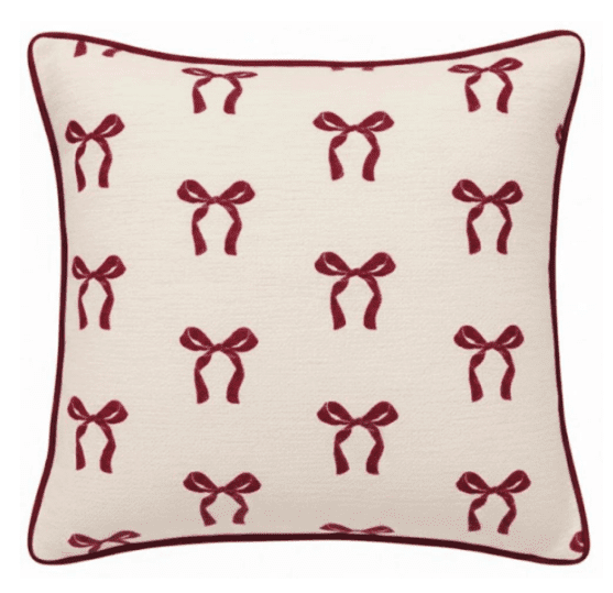 Belle Burgundy Bow Print Feather Filled Cushion - 45x45cm 