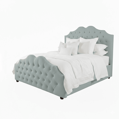 Belvoir Blue Velvet Luxury Curved Velvet Bed Beds and Headboards 