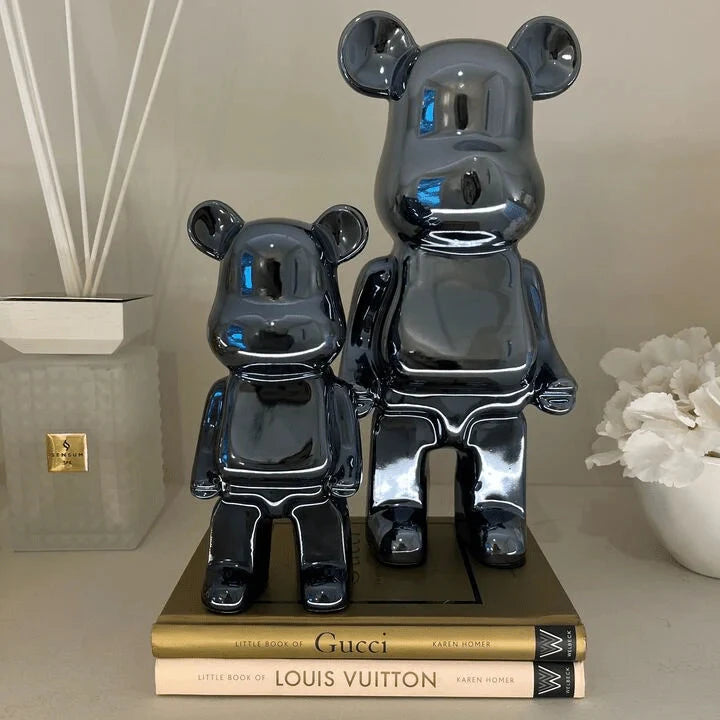 Black Pearlescent Standing Bear Ornament - Set of 2 Accessories 