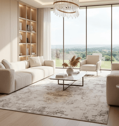 Blavet Washable Cream & Beige Abstract Rug 