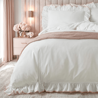 Bloom White & Pink Frilled Edge Duvet Set 