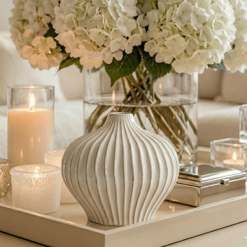 Bloombury Cream Ribbed Ceramic Vase Accessories 