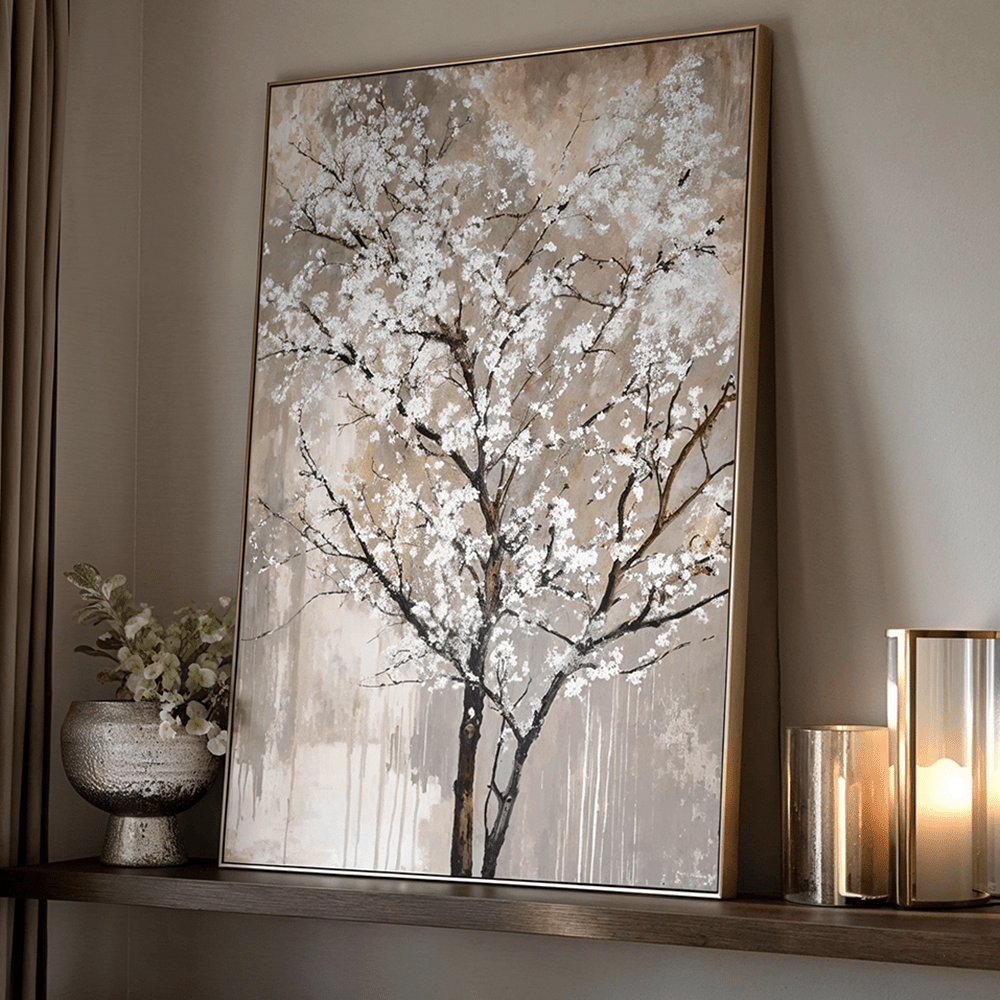 Blossom Tree Neutral Wooden Framed Canvas Wall Art Accessories 