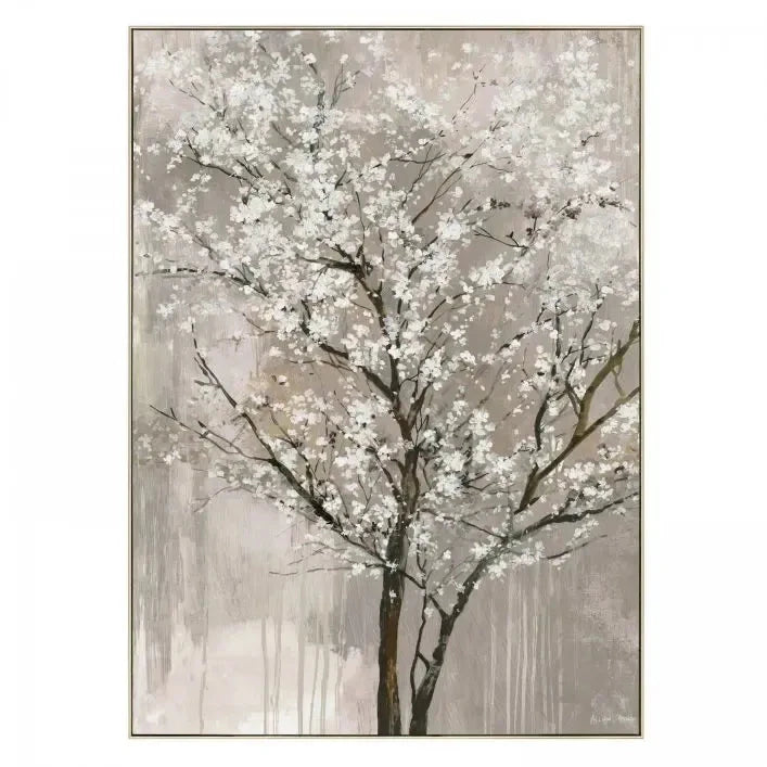 Blossom Tree Neutral Wooden Framed Canvas Wall Art Accessories 