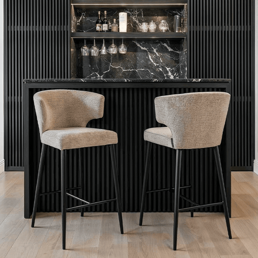 Bourton Beige Chenille Low Bar Stool with Black Legs Furniture 