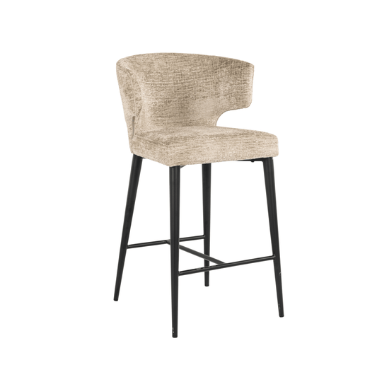 Bourton Beige Chenille Low Bar Stool with Black Legs Furniture 