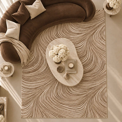 Braun Beige & Brown Swirl Pattern Abstract Rug Textiles 