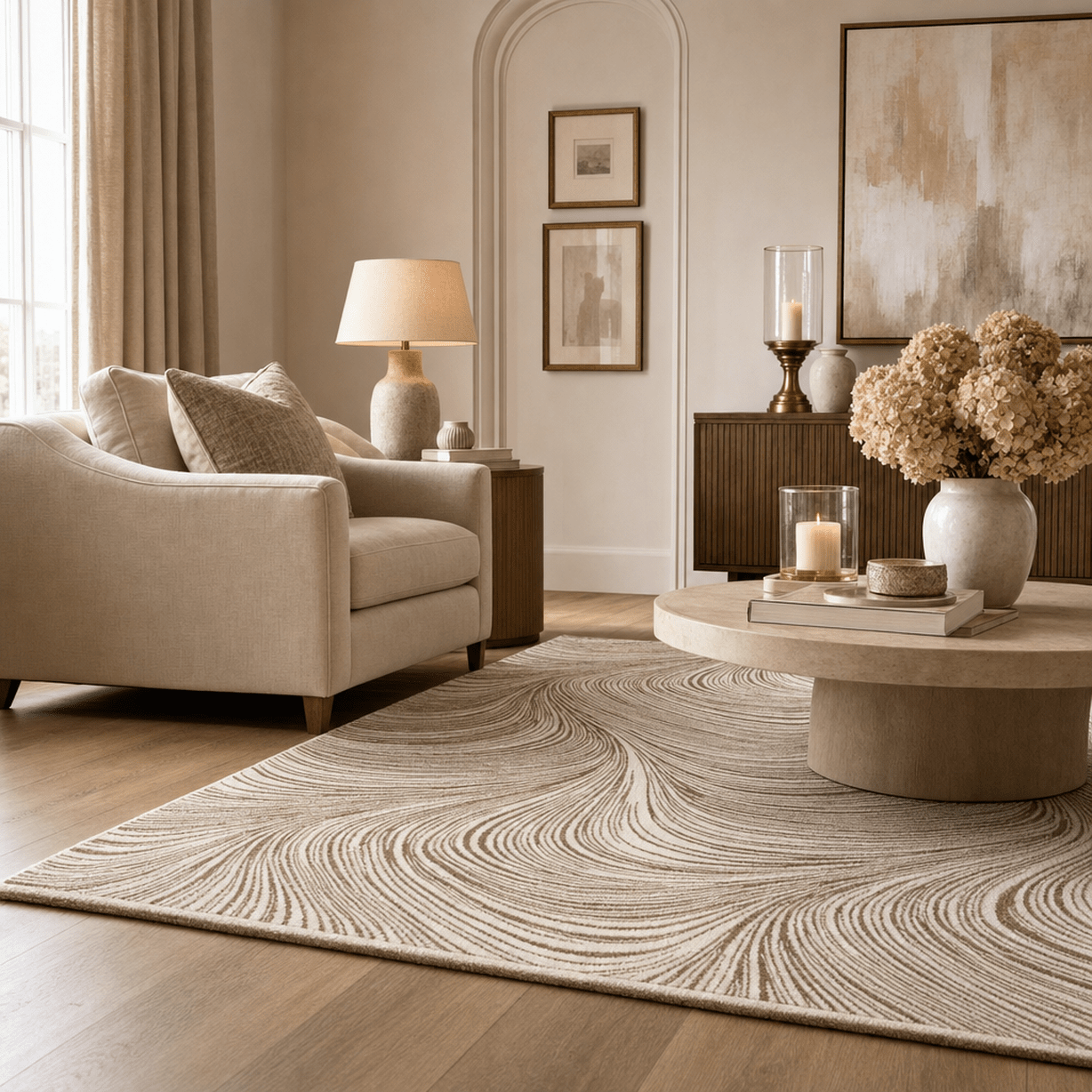 Braun Beige & Brown Swirl Pattern Abstract Rug Textiles 