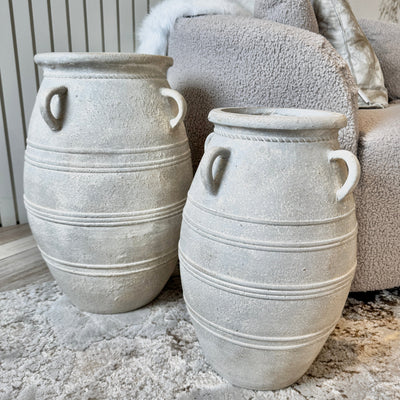 Brianna Medium Grey Wash Decorative Vase with Handles Accessories 