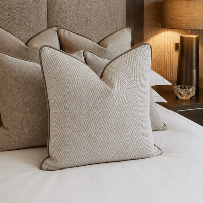 Bridgeport Cream Chevron Cushion Cover with Velvet Piping - 50x50cm