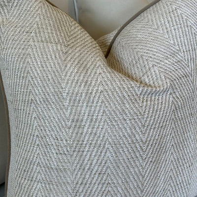 Bridgeport Cream Chevron Feather Filled Cushion with Velvet Piping - 50x50cm