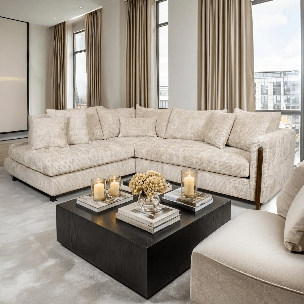 Brooklyn Ivory Textured Chenille Sofa Range with Walnut Leg Detail Chaise End Sofa - Left Hand Facing 