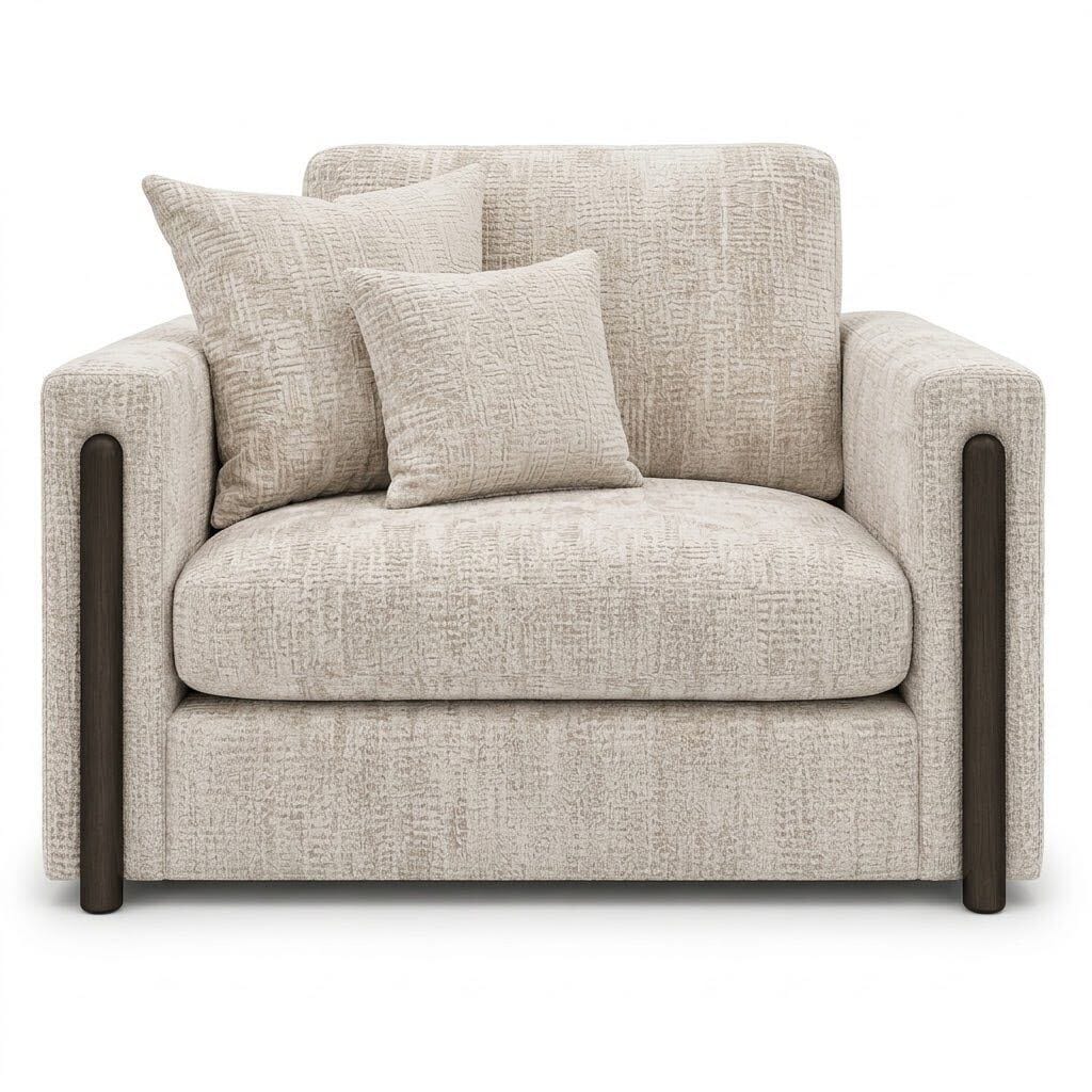 Brooklyn Ivory Textured Chenille Sofa Range with Walnut Leg Detail Sofa Love Seat 