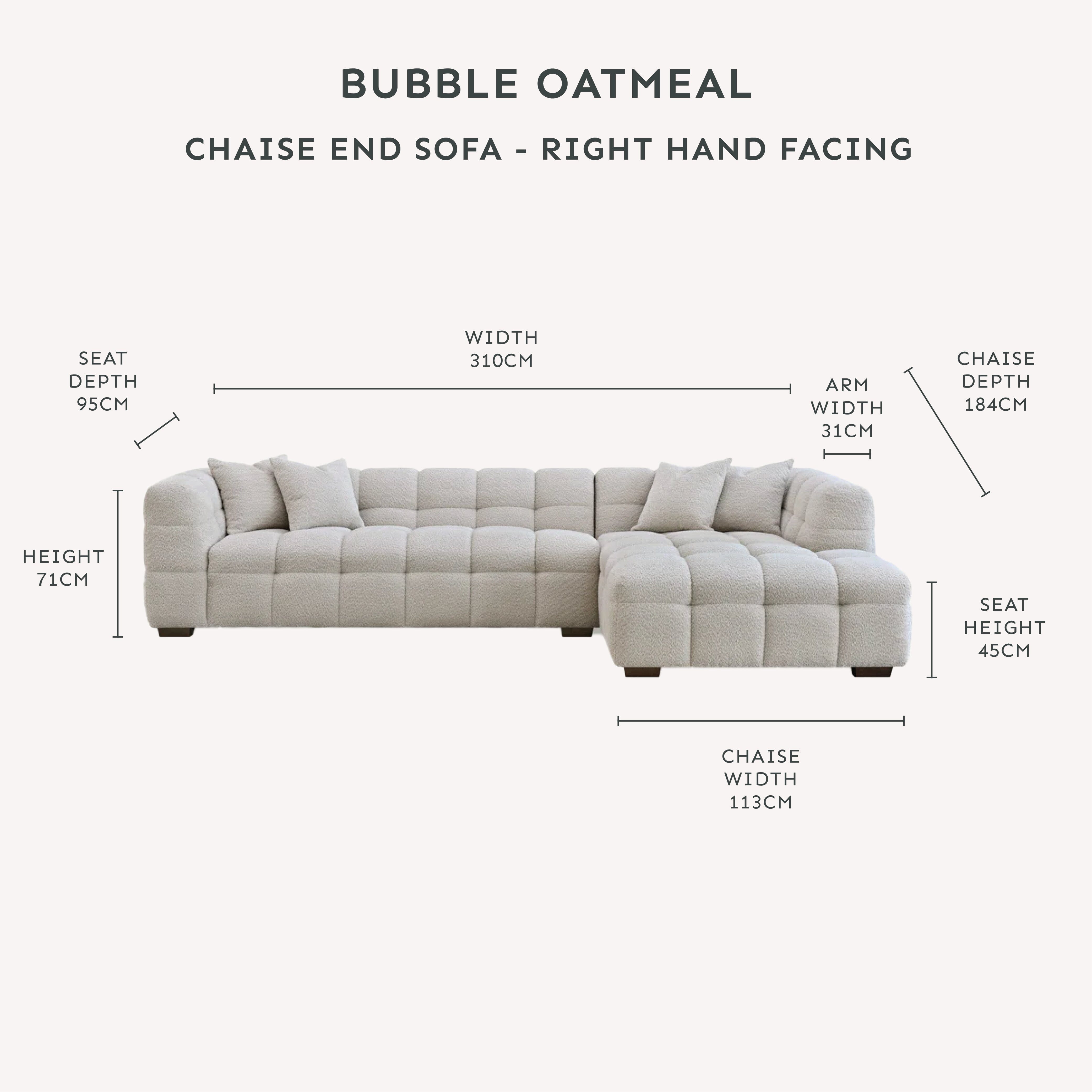 Bubble Tufted Oatmeal Boucle Corner Sofa - Right Hand Facing Sofa 