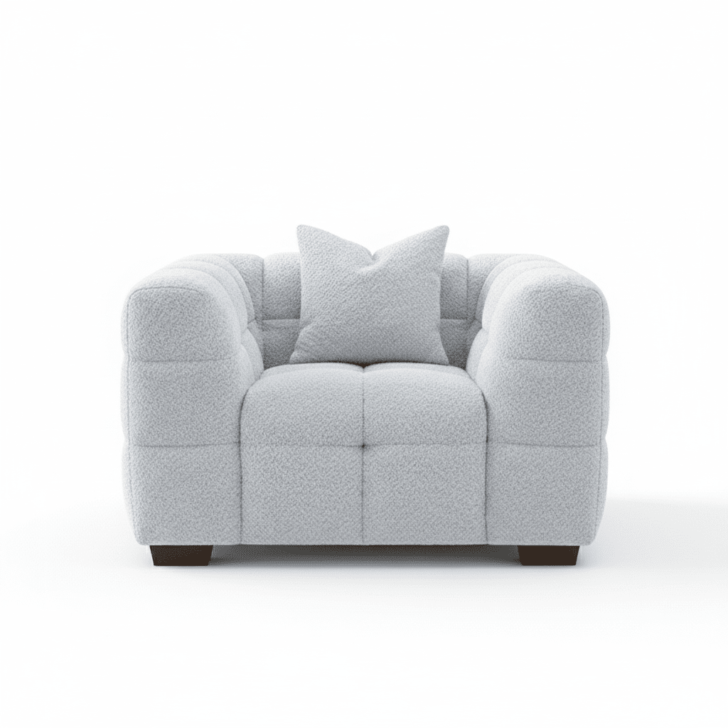 Bubble Tufted Pearl Grey Boucle Chair Sofa 