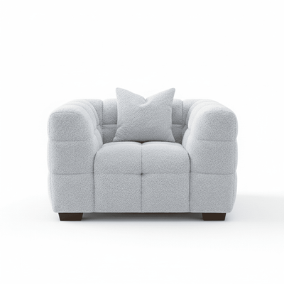 Bubble Tufted Pearl Grey Boucle Chair Sofa 