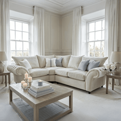 Buckingham Vanilla Velvet Chesterfield Left Hand Facing Corner Sofa Sofa 