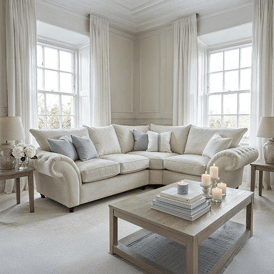 Buckingham Vanilla Velvet Chesterfield Right Hand Facing Corner Sofa Sofa 