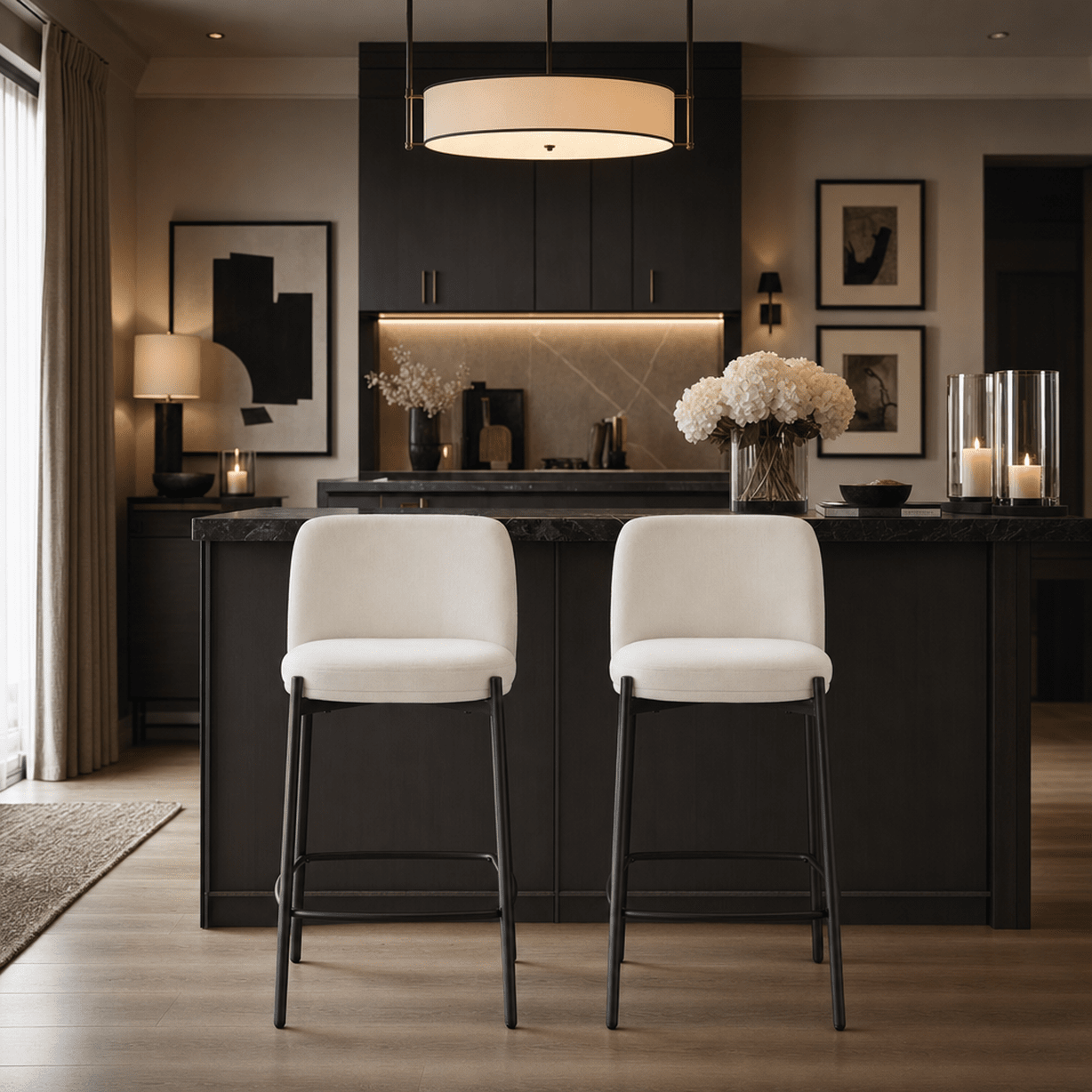 Bugano Cream Textured Bar Chairs with Black Legs - Set of 2 Furniture 